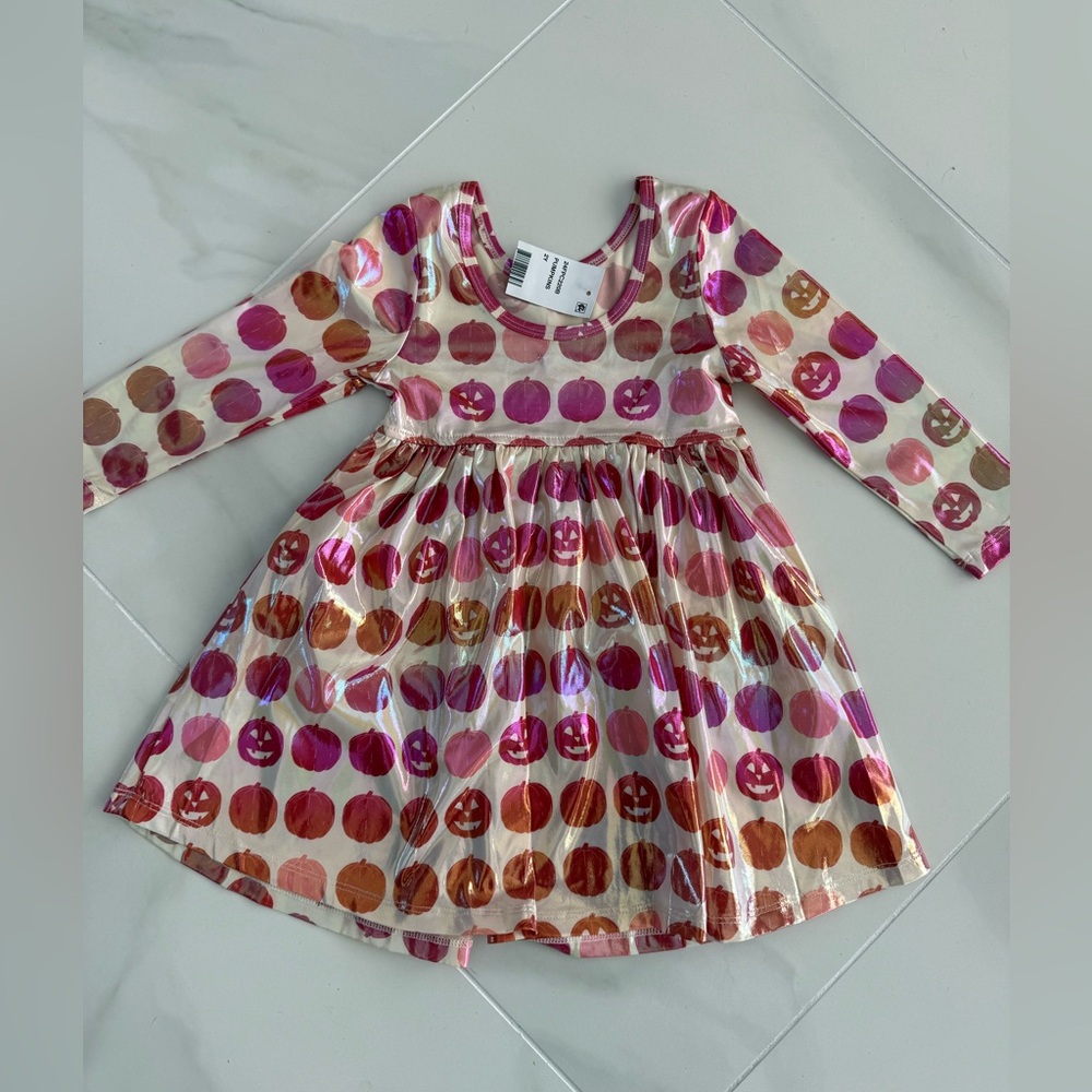 NWT Pink Chicken 2Y Girls Lame Steph Dress in Pumpkins